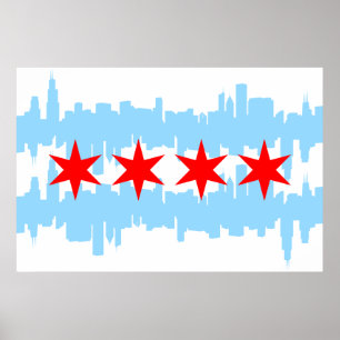 Poster Horizon de drapeau de Chicago