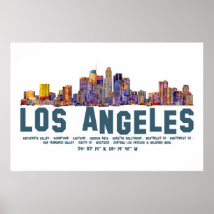 Poster Horizon de Los Angeles. Noms de zones et coordonné