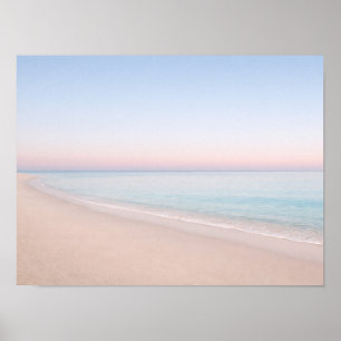 Poster Horizon minimaliste de l'océan sur la plage rose p
