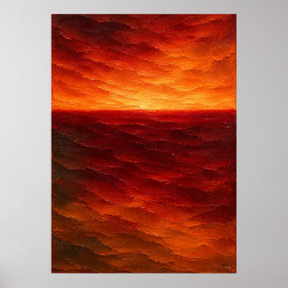 Poster Horizon Texturé Abstrait Chaud en Cramoisi et Oran