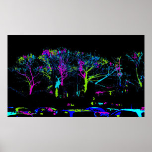 Poster Horizon urbain d'arbres au néon - ciel foncé