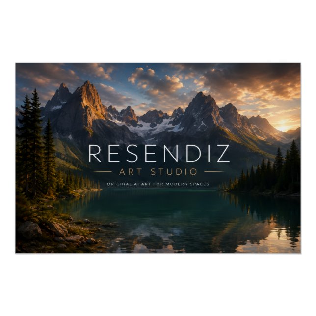 Póster Horizontal de Paisaje Montañoso al Atardece Poster (Front)