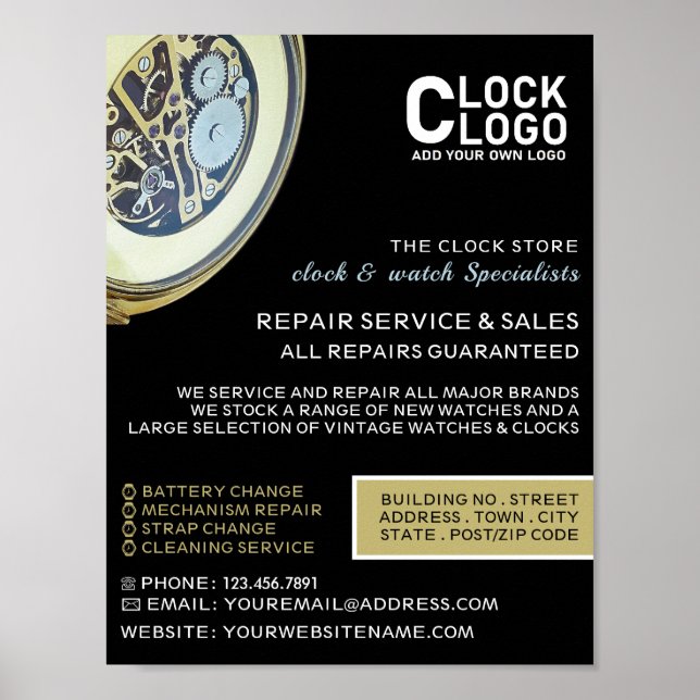 Poster Horloge Antique, Horologiste Publicité (Devant)