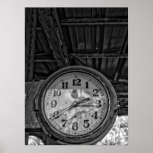 Poster Horloge de la station Vintage rustique en noir et 