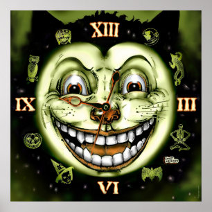 Poster Horloge Halloween du chat noir 13