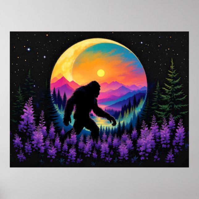 Poster Horloge murale Sasquatch Rainbow Mountain Moon (Devant)
