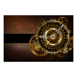 Poster Horloge Steampunk avec des engrenages anciens