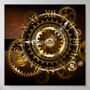 Poster Horloge Steampunk avec des engrenages anciens