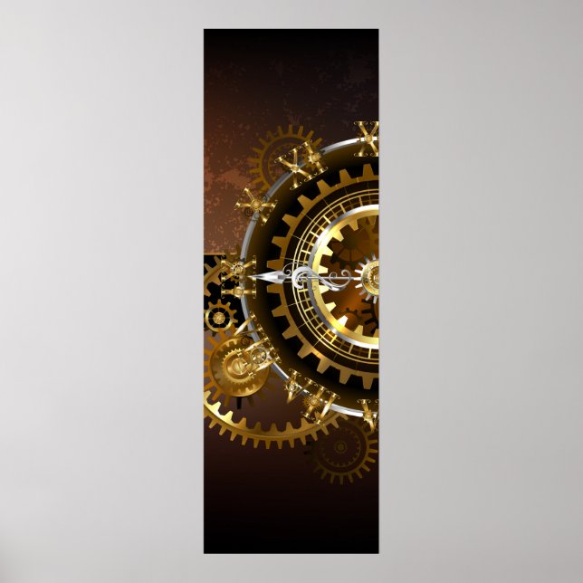 Poster Horloge Steampunk avec des engrenages anciens (Devant)