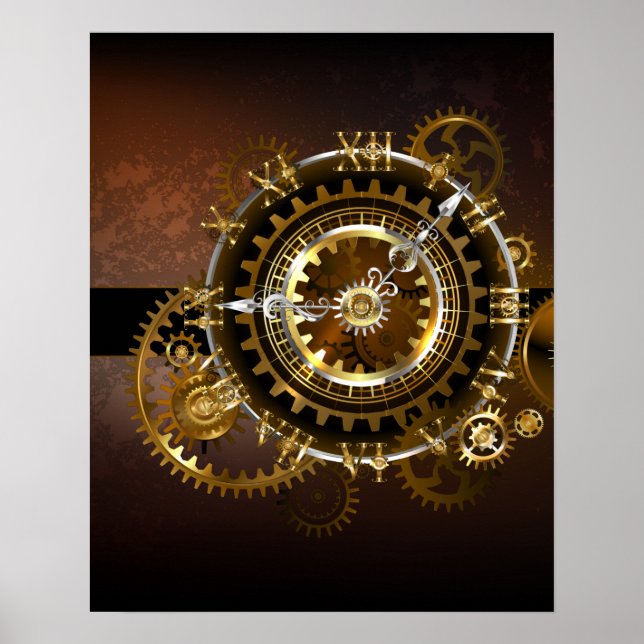 Poster Horloge Steampunk avec des engrenages anciens (Devant)
