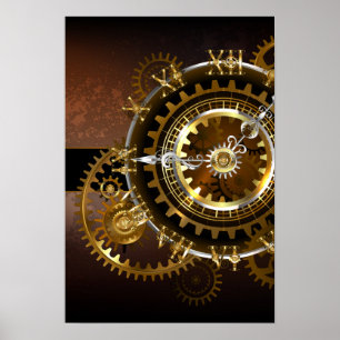 Poster Horloge Steampunk avec des engrenages anciens