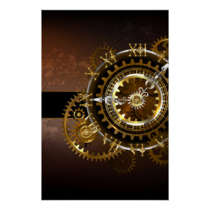 Poster Horloge Steampunk avec des engrenages anciens