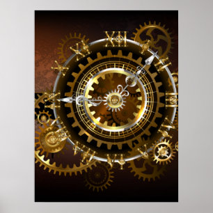 Poster Horloge Steampunk avec des engrenages anciens