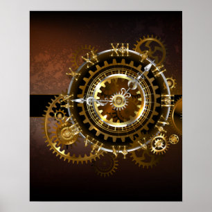 Poster Horloge Steampunk avec engrenages antiques