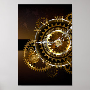 Poster Horloge Steampunk avec engrenages antiques