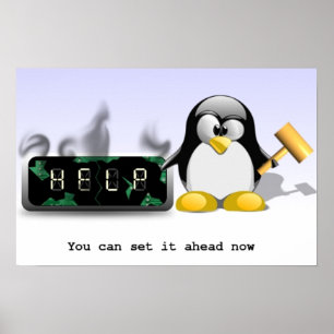 Poster Horloge Tux Smash Anti-Heure D'Économie De Lumière