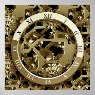 Poster Horloges et engrenages en or Cadeaux mécaniques St