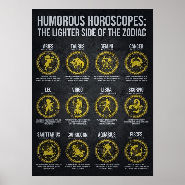 Poster Horoscopes amusants, Funny Humour de signe Zodiac (Devant)