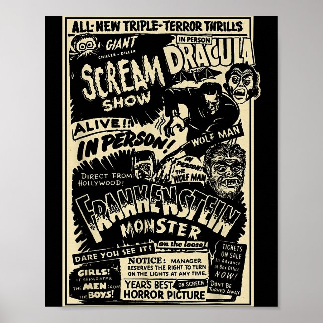 Poster Horror Movie Monster Mummy Dracula Werewolf Franke (Devant)