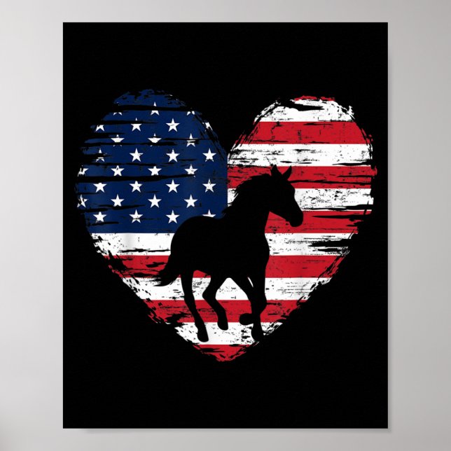 Poster Horse American Flag Heart USA Patriotic Pride (Devant)