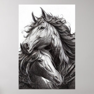 Poster Horse Animal Wild Nature Illustration Line Epic