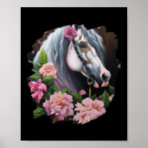 Poster Horse Flowers Cute Art Painting Flower Horseback R