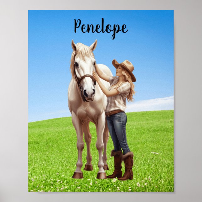 Poster Horse Girl Horseback équitation Meadow Personnalis (Devant)