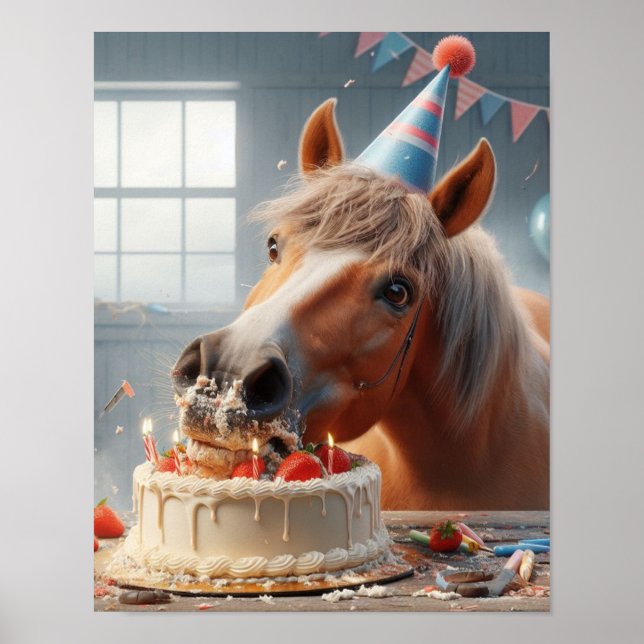Poster Horse Wall Art, Horse Birthday Party, Drôle Cheval (Devant)