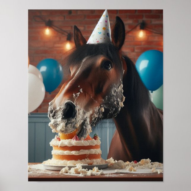 Poster Horse Wall Art, Horse Birthday Party, Drôle Cheval (Devant)
