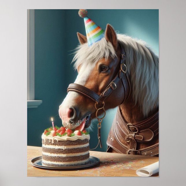 Poster Horse Wall Art, Horse Birthday Party, Drôle Cheval (Devant)