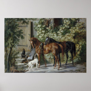 Poster Horses at the Porch (by Albrecht Adam)