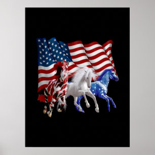 Poster Horses Usa American Flag Horse