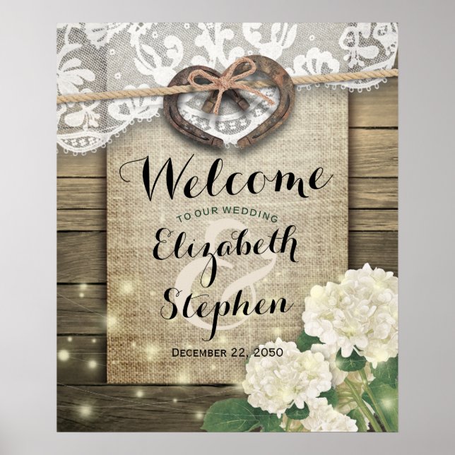 Poster Horseshoe Hydrangea Country Rustic Mariage Bienven (Devant)