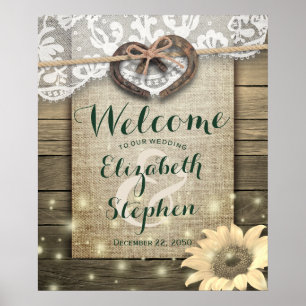 Poster Horseshoe Tournesol Pays Rustique Mariage Bienvenu