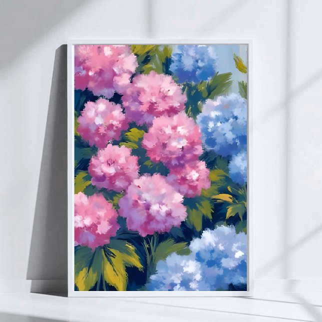 Poster Hortensias d'été | Fleurs côtières roses et bleues (Créateur téléchargé)