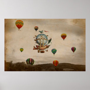 Poster Hot Air Balloon, La Minerve 1803 voyage dans le st