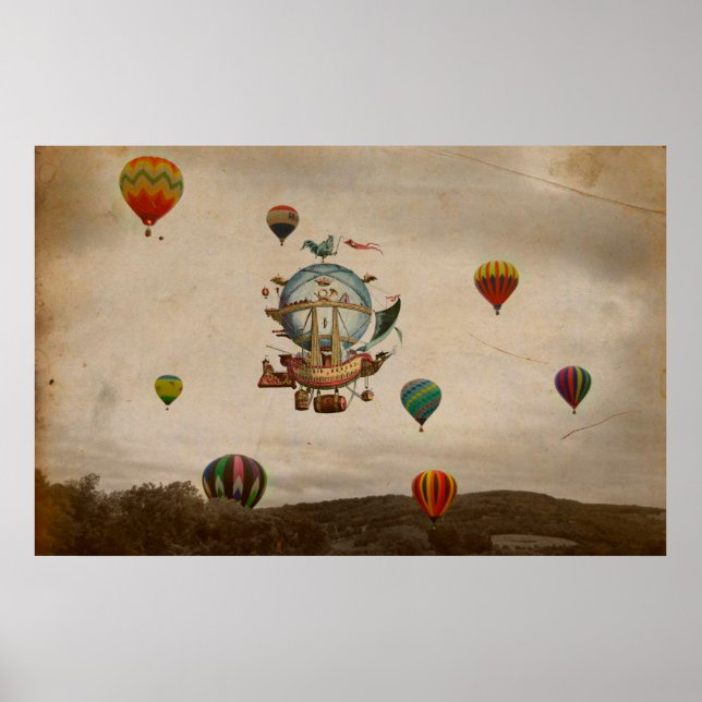 Poster Hot Air Balloon, La Minerve 1803 voyage dans le st (Devant)