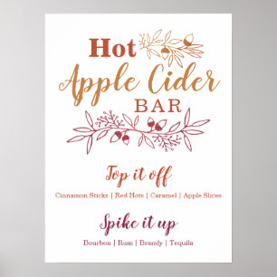 Poster Hot Apple Cider Bar Menu Mariage Engagement Party