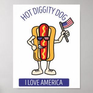 Poster Hot Diggity Chien Juillet 4 Patriotique Bbq Patrio