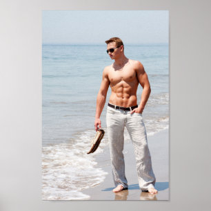 Poster Hot Guy Bare Poitrine Musculaire Abs Beach Shirles