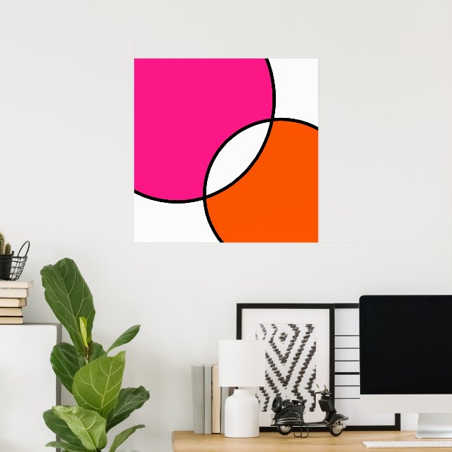 Poster Hot pink Orange White Circles (Bureau à domicile)