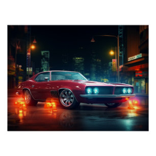 Poster Hot Red Wheels Cinématique Autos Art Prints