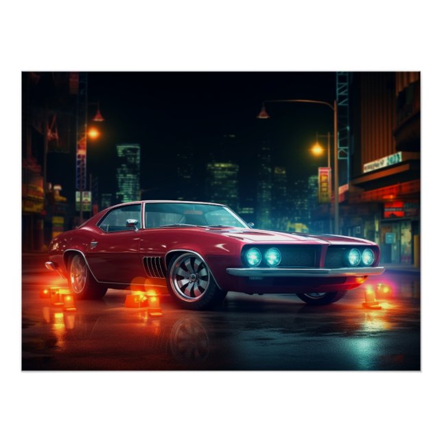 Poster Hot Red Wheels Cinématique Autos Art Prints (Devant)