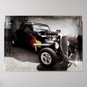 Poster Hot rod de flammes