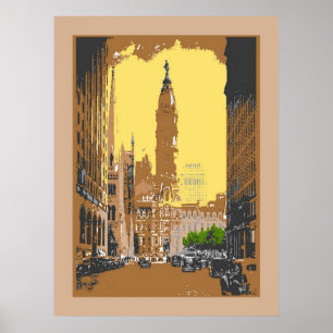 Poster Hôtel de ville de Philadelphie, style Vintage
