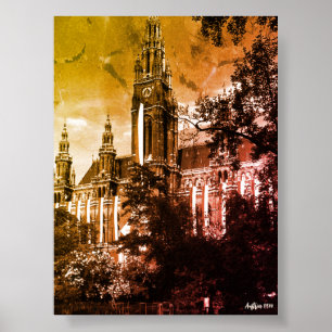 Poster Hôtel de ville de Vienne Rathaus Autriche vintage