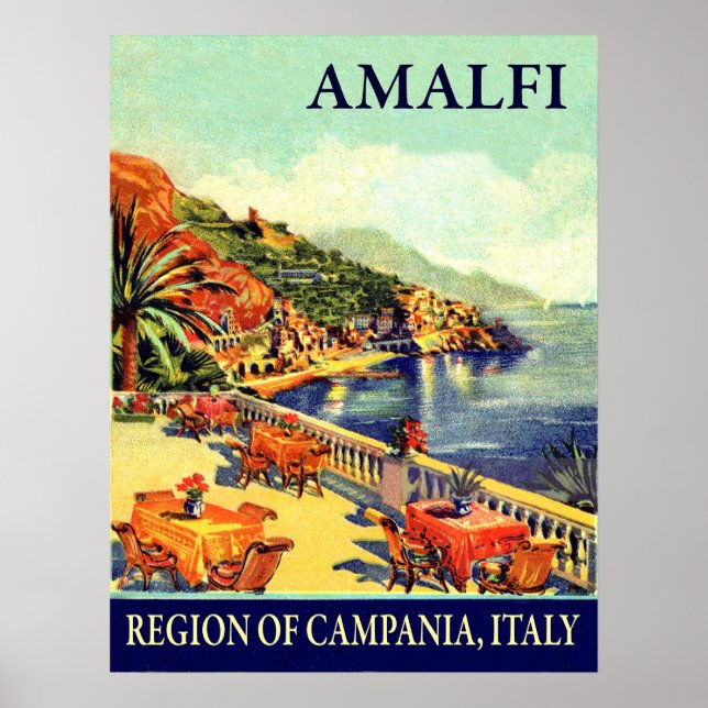 Poster Hôtel terrasse en Amalfi, Campanie, Italie, voyage (Devant)