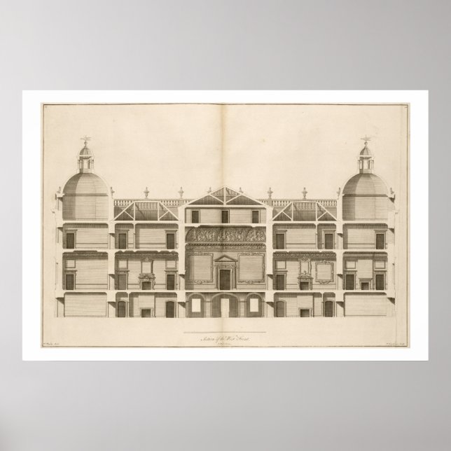 Poster Houghton Hall : section du front ouest, gravée (Devant)