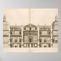 Houghton Hall : section du front ouest, gravée