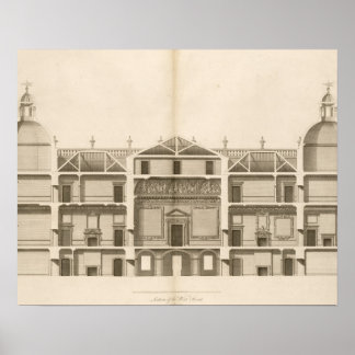 Poster Houghton Hall : section du front ouest, gravée